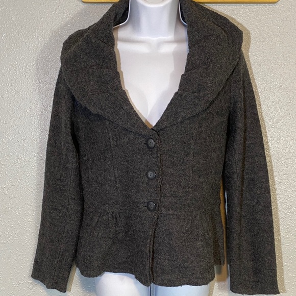 Valerie Bertinelli 100% Wool Charcoal Gray Button-Up Blazer - Picture 1 of 8